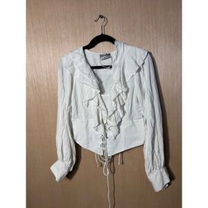 HolyClothing $155 White Renaissance Ruffle Lace Up Corset Blouse Top Medium